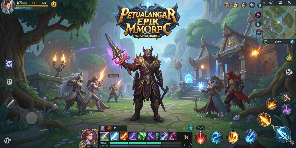 Screenshot gameplay D73 menampilkan pertarungan seru dalam dunia fantasi.
