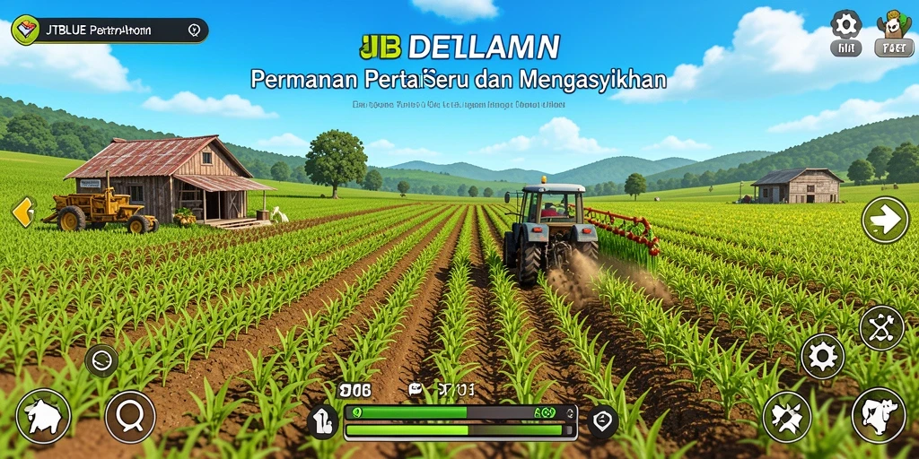 Screenshot menunjukkan petani sedang memanen tanaman di lahan luas.