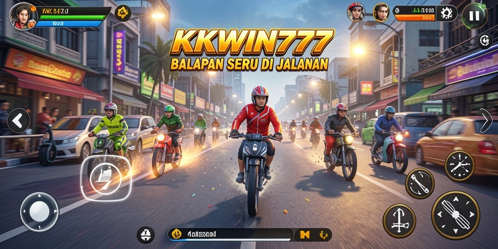 Tangkapan layar utama KKWIN777 menampilkan aksi balapan yang mendebarkan.