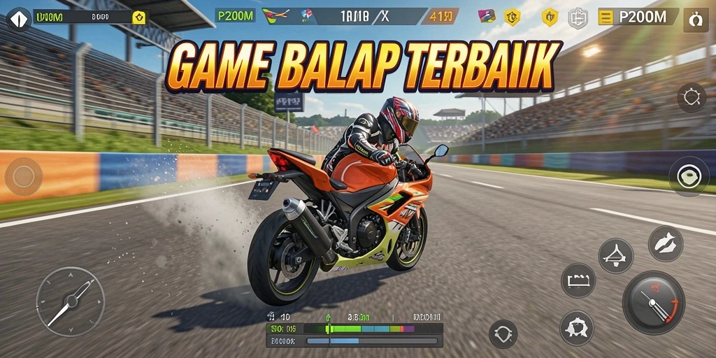Screenshot gameplay P200M menampilkan balapan menegangkan di trek yang realistis.