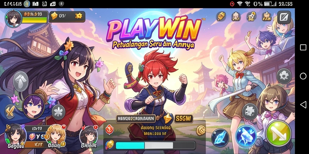 Tangkapan layar gameplay PLAYWIN yang menunjukkan aksi seru dan karakter anime.