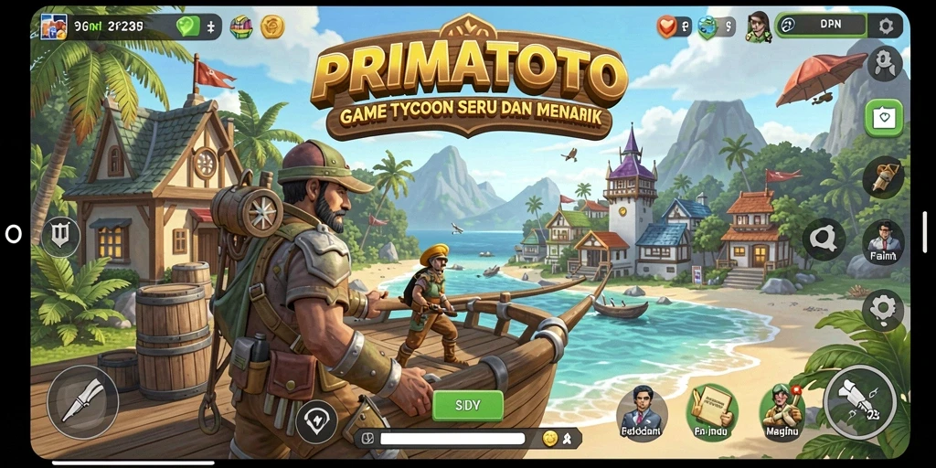 Tampilan gameplay seru dalam PRIMATOTO dengan mengelola bisnis.
