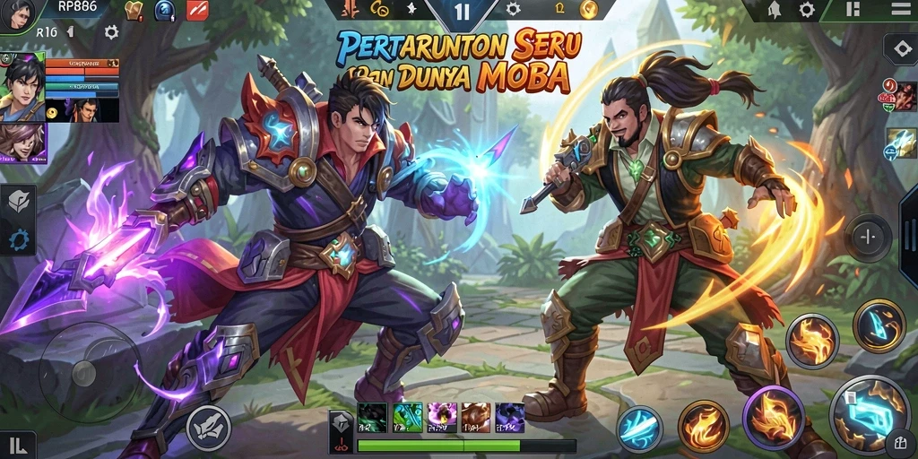 Tampilkan aksi seru dalam gameplay MOBA RP886.