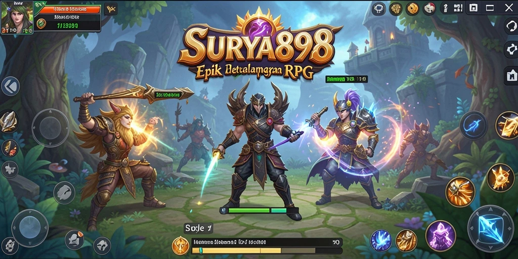 Screenshot SURYA898 menampilkan aksi pertempuran epik dalam game RPG.
